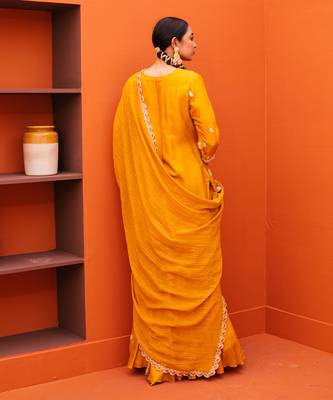 Yellow Silk Embroidery Sharara Set 4
