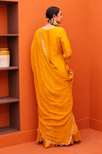 Yellow Silk Embroidery Sharara Set