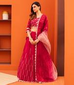 Red Organza Embroidery Lehenga Set
