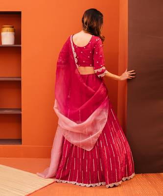 Red Organza Embroidery Lehenga Set 4
