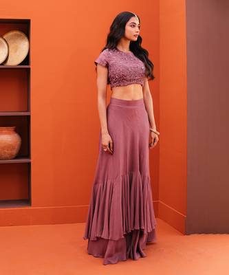 Purple Silk Embroidery Lehenga Set 1