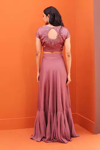 Purple Silk Embroidery Lehenga Set