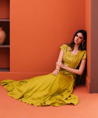 Green Silk Embroidery Lehenga Set 2