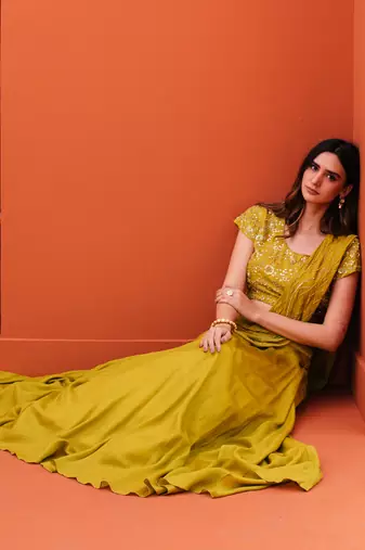 Green Silk Embroidery Lehenga Set