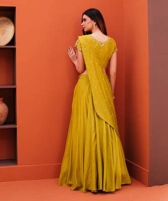 Green Silk Embroidery Lehenga Set 3
