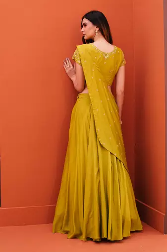Green Silk Embroidery Lehenga Set