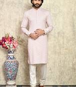 Rust plain cotton kurta pajama