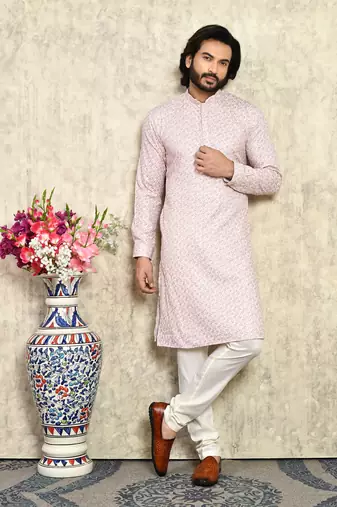Rust plain cotton kurta pajama