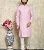 Pink plain cotton kurta pajama