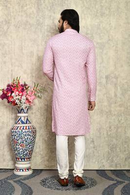 Pink plain cotton kurta pajama 3