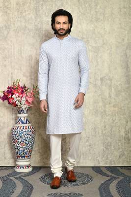 Grey plain cotton kurta pajama 1