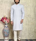 Grey plain cotton kurta pajama