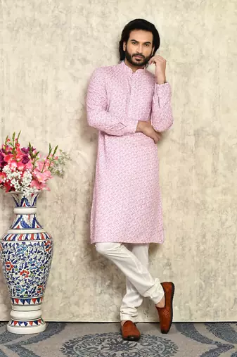 Pink plain cotton kurta pajama
