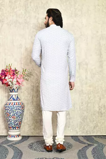 Grey plain cotton kurta pajama