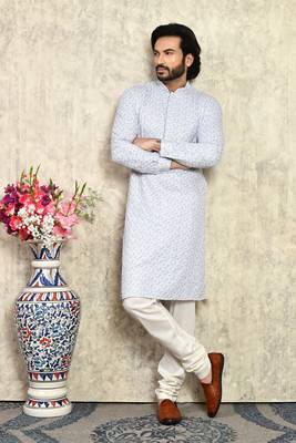 Grey plain cotton kurta pajama 4