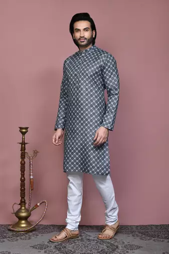 Grey printed cotton  kurta pajama