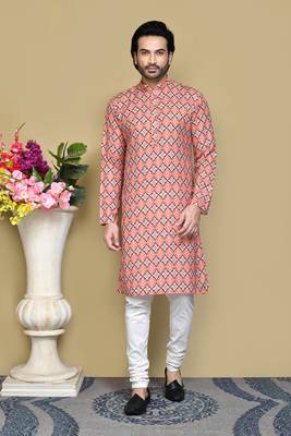 Multicolour printed rayon & cotton kurta pajama 1