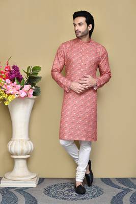 Multicolour printed rayon & cotton kurta pajama 1
