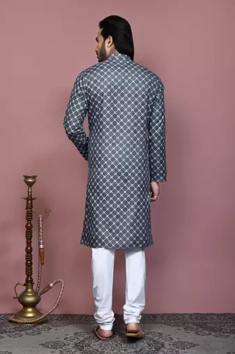 Grey printed cotton  kurta pajama