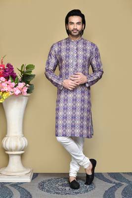 Multicolour printed rayon & cotton kurta pajama 1