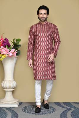 Multicolour printed rayon & cotton kurta pajama 1