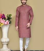 Multicolour printed rayon & cotton kurta pajama