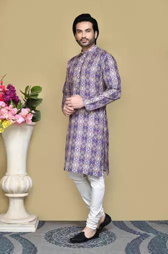 Multicolour printed rayon & cotton kurta pajama