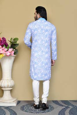 Sky blue printed cotton kurta pajama 3