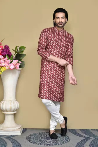 Multicolour printed rayon & cotton kurta pajama
