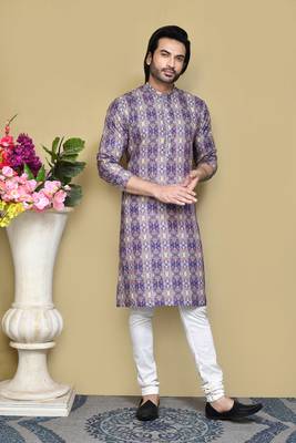 Multicolour printed rayon & cotton kurta pajama 4