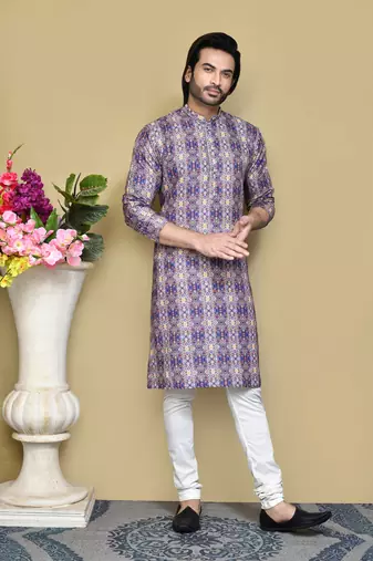 Multicolour printed rayon & cotton kurta pajama