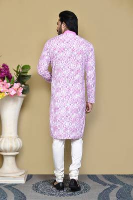 Pink printed cotton kurta pajama 3