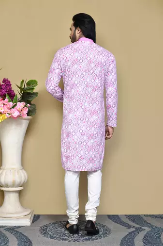 Pink printed cotton kurta pajama