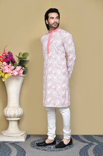 Rust printed cotton kurta pajama