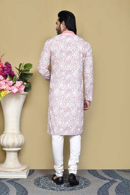 Rust printed cotton kurta pajama 2