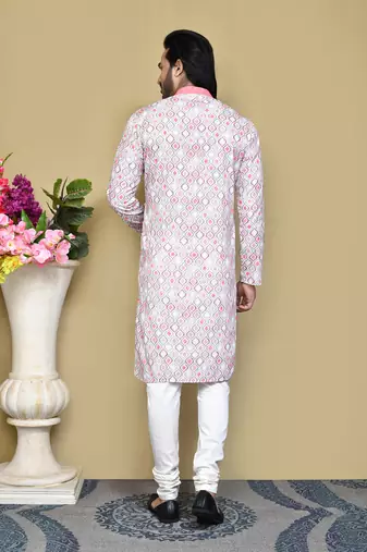 Rust printed cotton kurta pajama