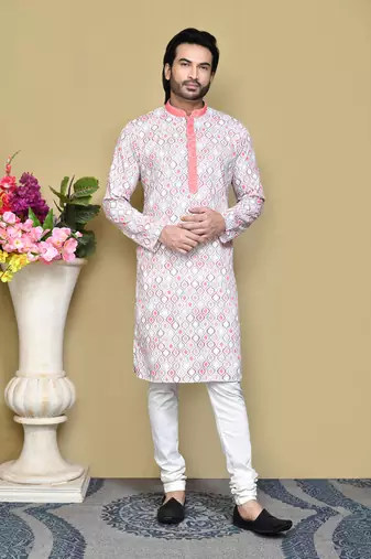 Rust printed cotton kurta pajama