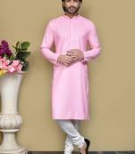 Pink embroidered cotton kurta pajama