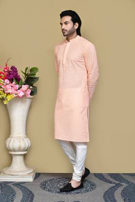 Rust embroidered cotton kurta pajama 2