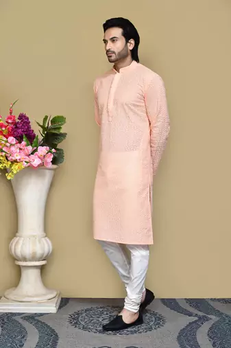 Rust embroidered cotton kurta pajama