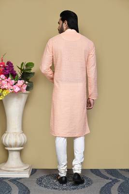 Rust embroidered cotton kurta pajama 3