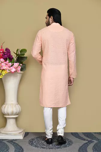 Rust embroidered cotton kurta pajama