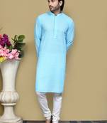 Sky blue embroidered cotton kurta pajama