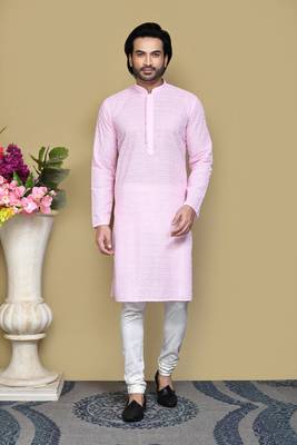 Pink embroidered cotton kurta pajama 1