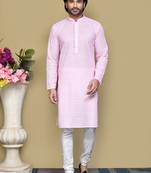 Pink embroidered cotton kurta pajama