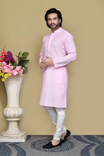 Pink embroidered cotton kurta pajama