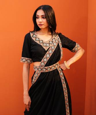 Black silk zardosi embroidery saree 2