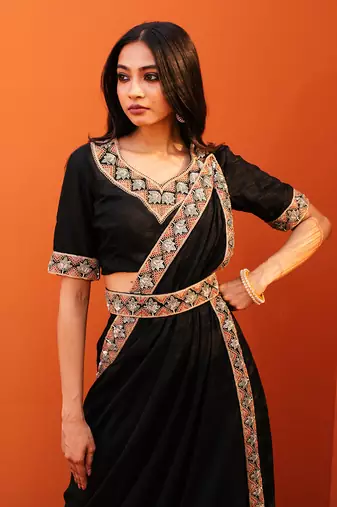 Black silk zardosi embroidery saree