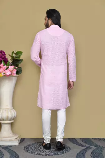 Pink embroidered cotton kurta pajama