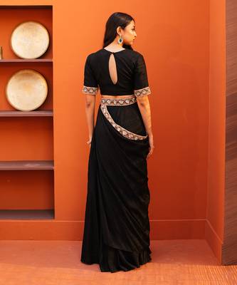 Black silk zardosi embroidery saree 3